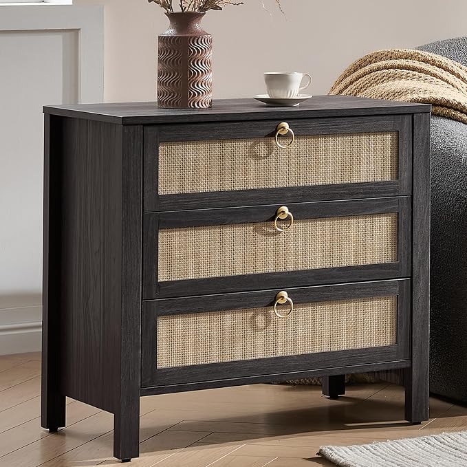 SICOTAS Rattan Nightstand with 3 Drawers, Large Boho Bedside Tables Bedroom | by SICOTAS