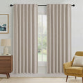 RYB HOME Natural Beige 100% Blackout Linen Curtains 72 Inches by RYBHOME