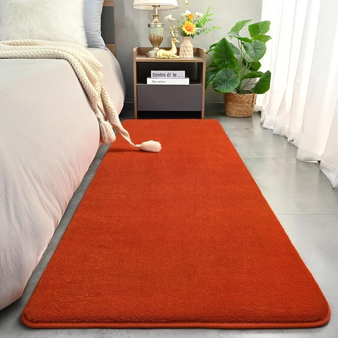 Modern Soft Hallway Runner Rug, 2x6 Feet Orange Washable Runner Rug | Fluffy - Image 2