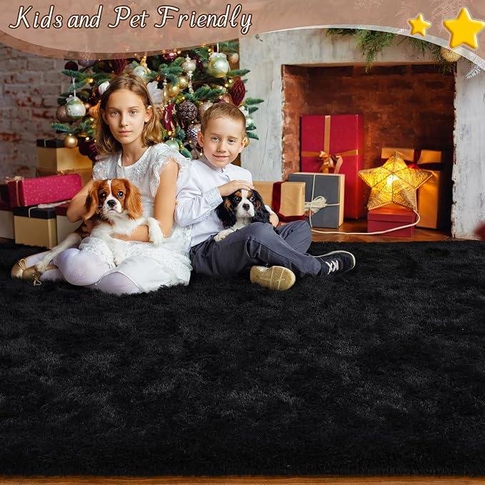 HOMORE Black Rug for Bedroom 4x6 Area Rugs for Kids Room Non Slip Dorm Rug | - Image 8