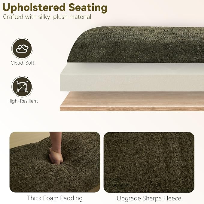 Upholstered Entryway Bench, 58.7" Modern Bedroom Bench, Curved Armrests - Image 6