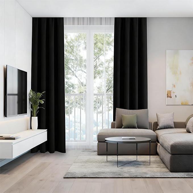 IGEMAEVE Blackout Curtains for Bedroom Rod Pocket Black 52" W x 108" L | Living - Image 4