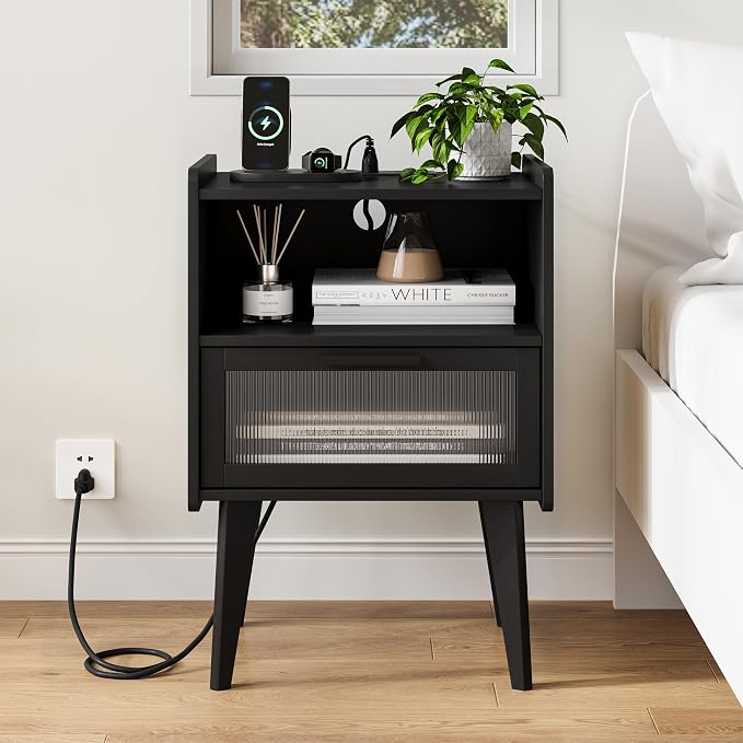 MMEOLUOOK Nightstand with Charging Station, Bedside Tables, End Table Side - Image 5
