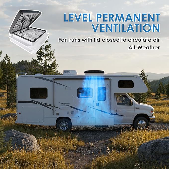 2012 Air Max 14" Vent RV Roof Vent Reversible Exhuast Fan, Ultra Low Sound RV Air Ventilation Ceiling Fan 12V Remote with Rain Sensor