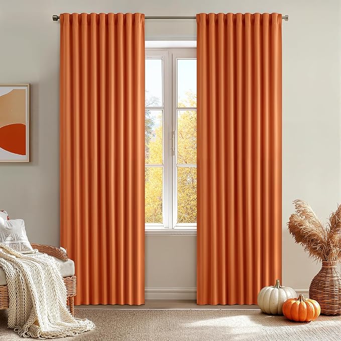 MIULEE Fall Orange Back Tab Blackout Curtains 52x84 Inch Length 2 Panel Set | by MIULEE