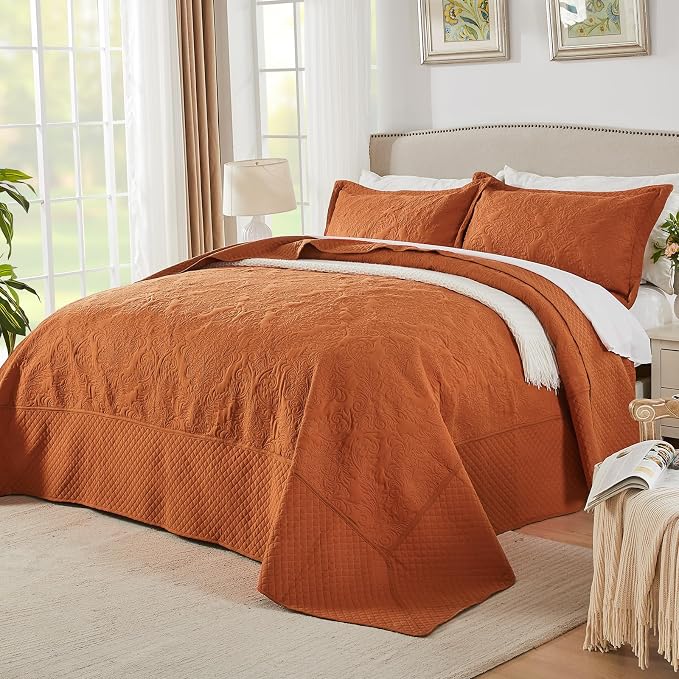 Burnt Orange 138x122 Extra Wide Oversized King Quilts - Image 2
