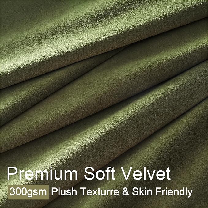 92 Inch Long Olive Green Velvet Blackout Curtains - Image 3