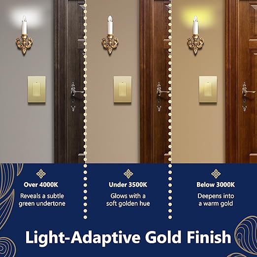 LIDER Minimalist Design Matte Finish Lighted Decorator Switch, Frameless Paddle Light Switch with Locator Light, Grounding Screw, 15A 125V, UL Listed, LS15-1P-GD5P, Gold, 5 Pack