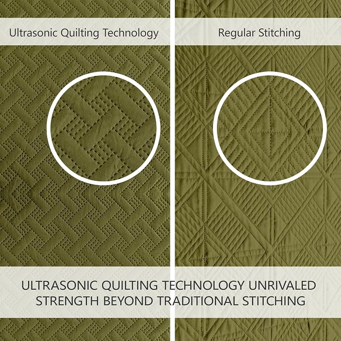 FLYMME Twin Quilt Set, Lightweight Olive Green Bedspreads, Basket Weave Pattern - Image 3