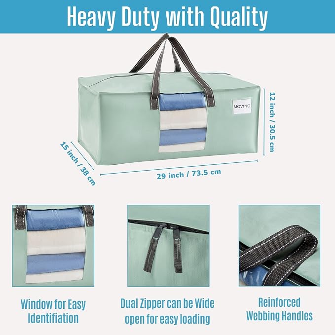 VENO Heavy Duty Moving Bags, Storage Bags, Light Green, 8 Pack | Packing - Image 3