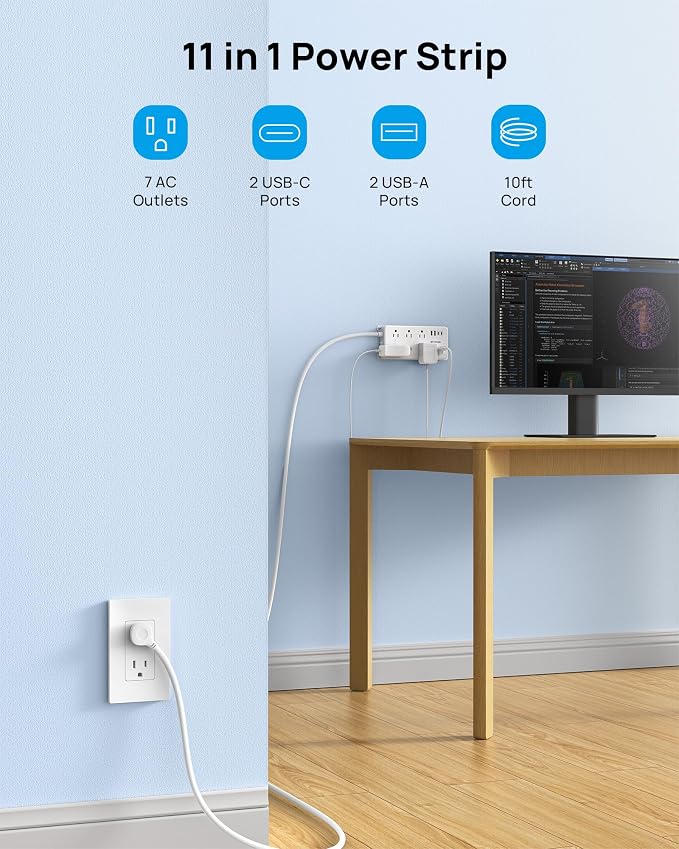 TROND Surge Protector Power Strip 10ft, ETL Listed, 7 Widely-Spaced Outlets - Image 2