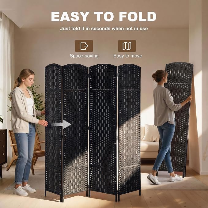HOMCOM Room Divider 4-Panel, 6FT-Tall Folding Privacy Screen, Coffee | - Image 3
