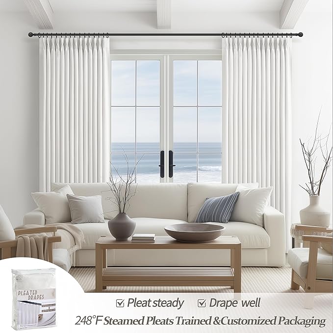 Blackout Pinch Pleated Pure White 92 Inch Long Curtains - Image 6