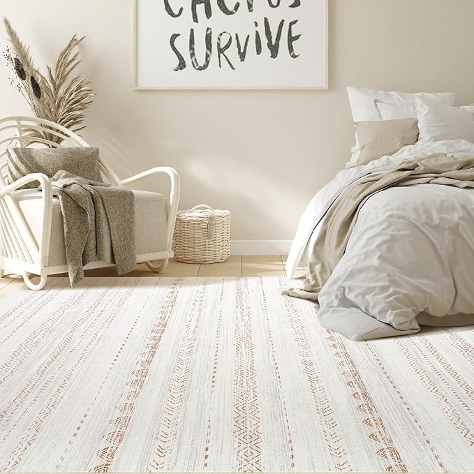 Nakagishi Boho 4x6 Area Rug Living Room Rugs Machine Washable Beige/Brown | Soft - Image 4