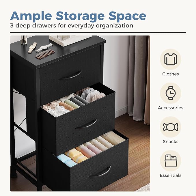 DUMOS 3 Drawer Nightstand for Bedroom, Small Night Stand Chest of Drawers | - Image 4