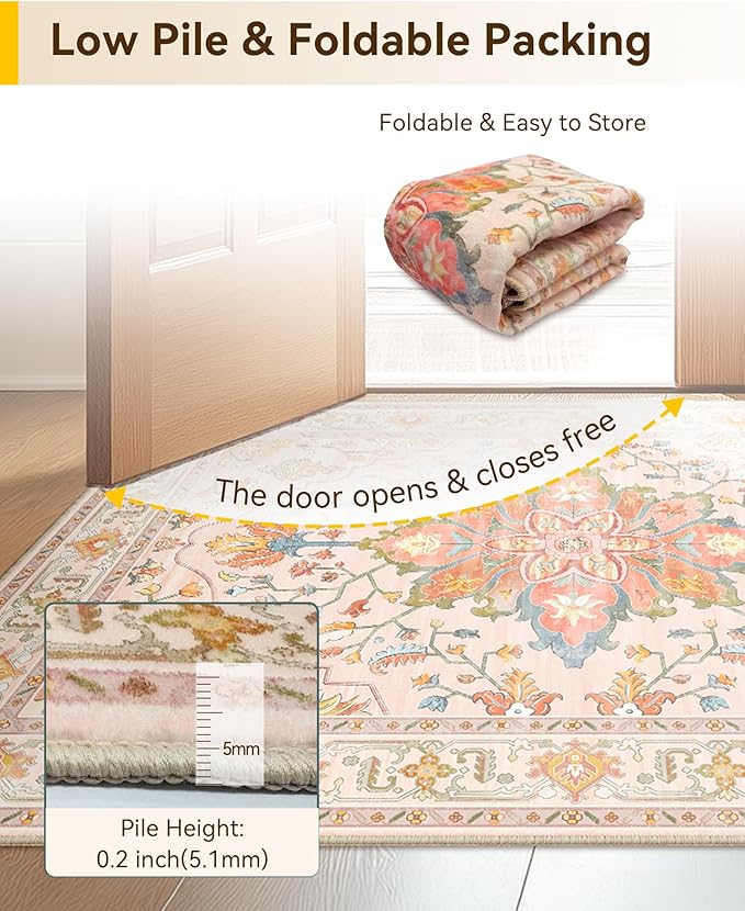 RELEANY Washable Area Rug, Water Repellent, Pet Friendly, Vintage Floral Boho - Image 4