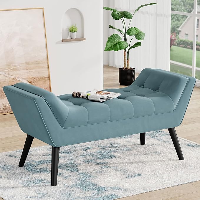 Velvet Bed Bench, Upholstered Entryway Ottoman Bench Seat by Andeworld