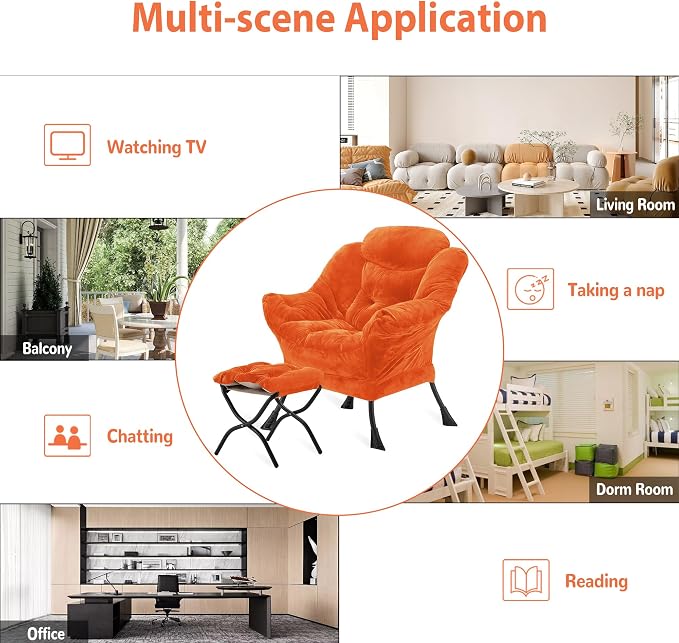 Youtanic Lazy Chair with Folding Ottoman, Accent Chair Plush Upholstered with - Image 8