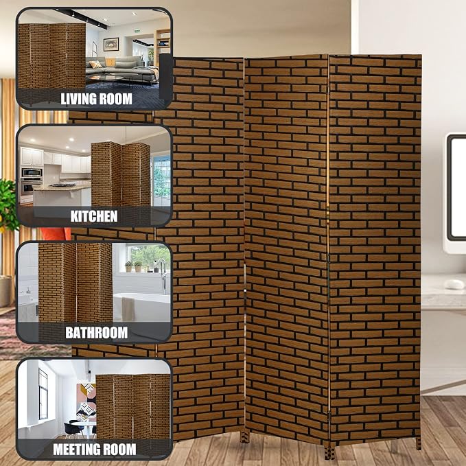Room Divider, 4 Panels 6FT Folding Privacy Screen Room Divider Wall Wood Mesh - Image 6