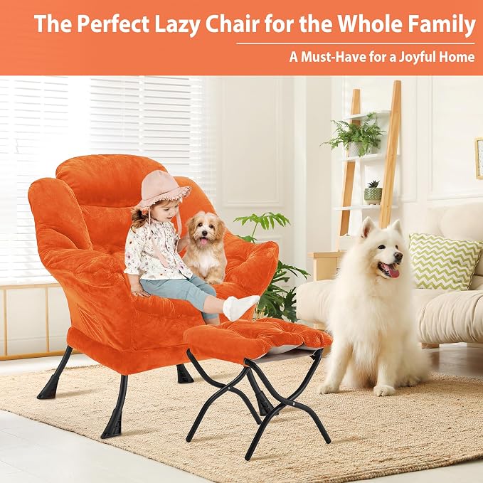 Youtanic Lazy Chair with Folding Ottoman, Accent Chair Plush Upholstered with - Image 4