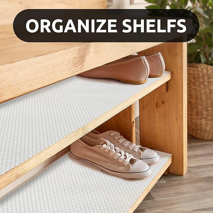 RAY STAR 18X96 Inch Shelf Liner for Kitchen Cabinets, Non-Adhesive Cabinet Liner Washable, PVC Drawer Liner for Dresser Non-Slip Bathroom (White Circle)(5 Roll)