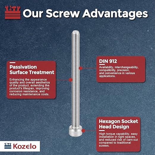 Kozelo 2pcs Socket Head Cap Screws - [M8-1.25 x 110mm] 304 Stainless Steel Allen Socket Drive for Electrical Motor 3D Printing Fan Engine Replacement Use, Silver