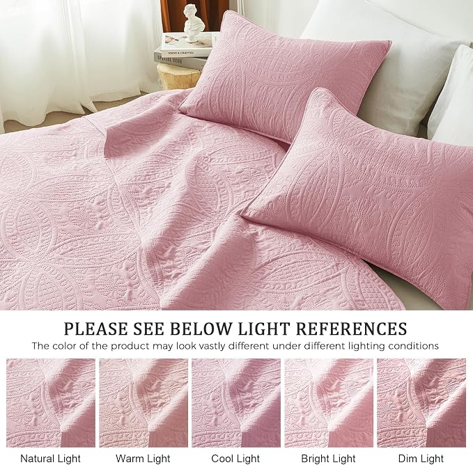 akkialla 118"x106" Pink California King Quilt Set, Oversized Floor-Length - Image 5