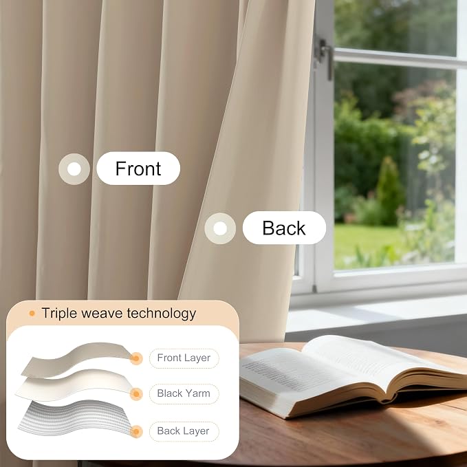 Etherealveil Taupe Pinch Pleated Blackout Curtains 2 Panels 60"x102" | Back Tabs - Image 4