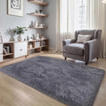 3x5 Thick Grey Fluffy Shag Rug for Bedroom, Plush Washable Carpet | Area Rug by KICHOWUA