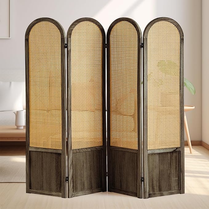 Rattan Room Divider, 4 Panel Folding Room Screen Divider, Foldable Room - Image 4