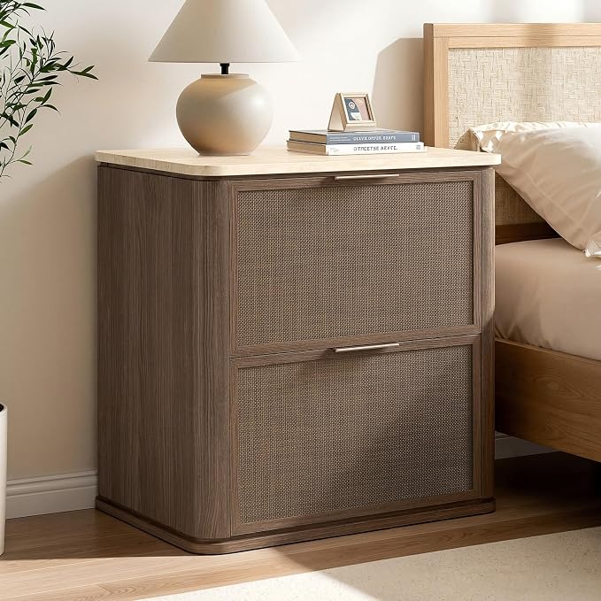 Night Stand, 23.11" W Rattan Nightstand by LogMith