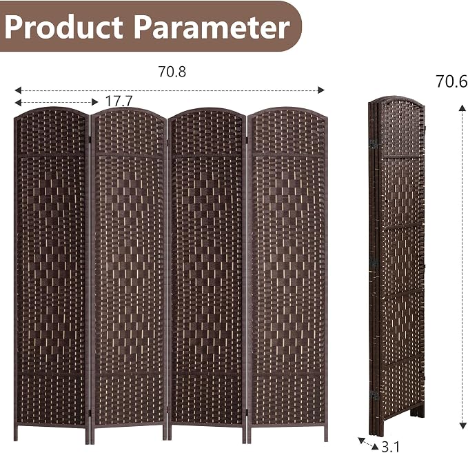 FDW Room Divider 6FT Wooden Screen Folding Privacy Screens Portable Wall - Image 7