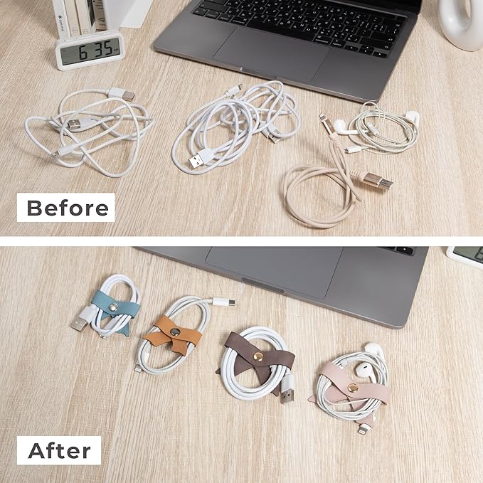 5 Pack Cord Organizer, Bow Cord Keeper, Cable Organizer USB Holder, Leather - Image 3