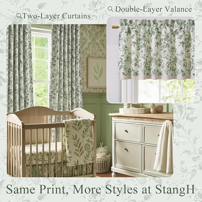 Sage Green Linen Blackout Floral Curtains 84 Inches 2 Panels | Floral Penoy - Image 5