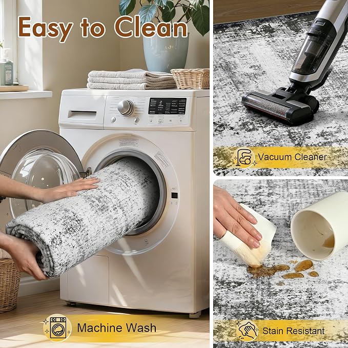 2x6 Ft Washable Runner Rug, Non-Slip Low Pile Hallway Kitchen Area Rug - Image 8