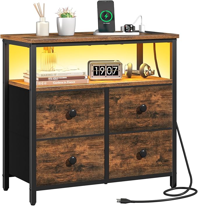 Yoobure Night Stand with Charge Station, Nightstand with 4 Drawers Bedside Table by Yoobure