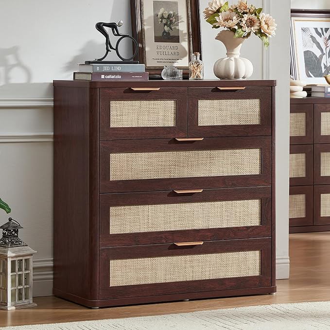 LEYAOYAO Rattan Dresser for Bedroom, 33.5" Tall Chest of Drawers, Modern 5 by LEYAOYAO-Findtheshiningpointofyourideallife%EF%BC%81