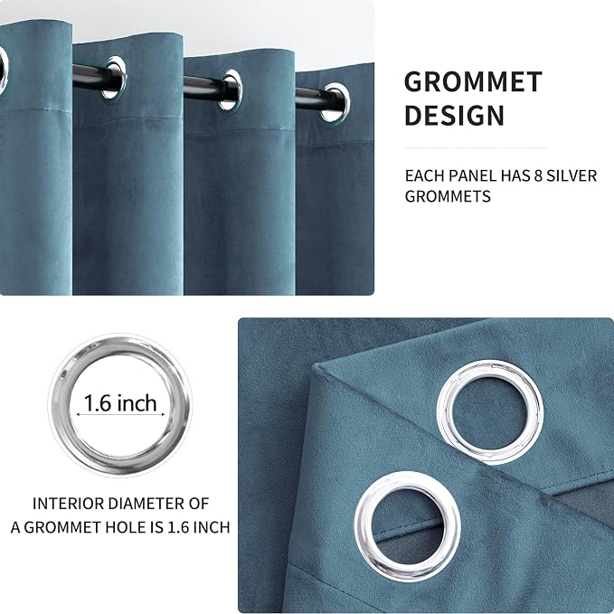 MIULEE Velvet Curtains Dark Slate Blue 52 x 84 Inch Length Set of 2 | Grommet - Image 2