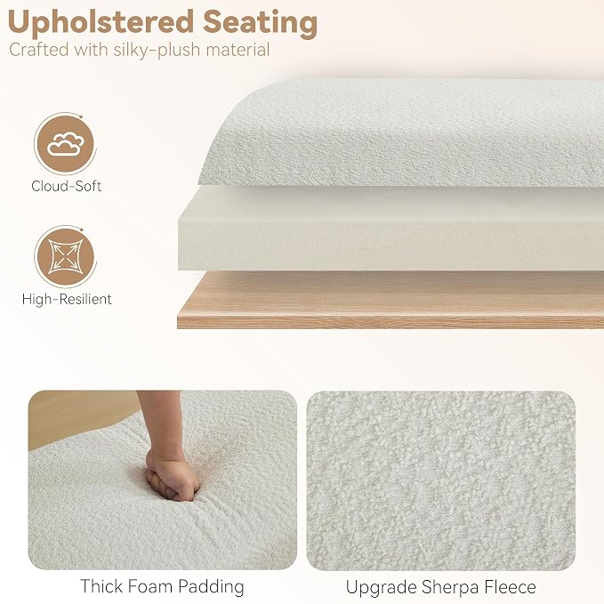 Upholstered Entryway Bench, 58.7" Modern Bedroom Bench, Curved Armrests - Image 6