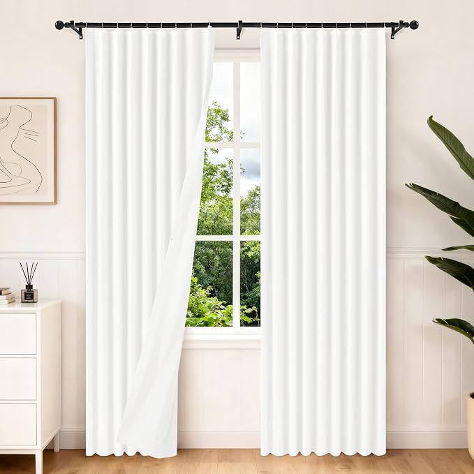 Etherealveil Pure White Pinch Pleated Semi Blackout Curtains 2P 60"x90" | Back by Etherealveil