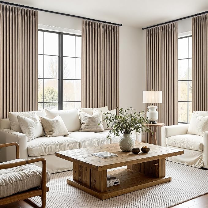 Pinch Pleated Full Blackout Linen Curtains 84 Inch - Image 9