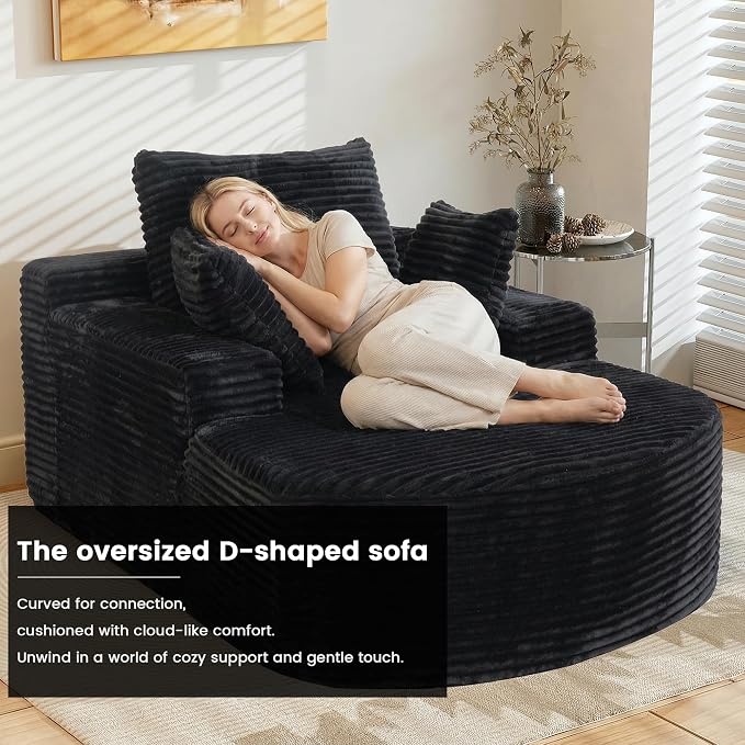 Sleeper Chair Lounge Chair Indoor, Oversized Corduroy Upholstered Boneless - Image 3