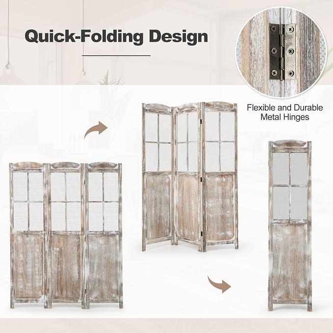 GOFLAME 3-Panel Folding Room Divider, 6FT Paulownia Wood Privacy Screen - Image 4