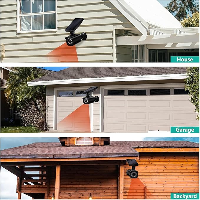 WALI Dummy Fake Camera, Security Camera with Motion Sensor Flood Light, Simulated Surveillance Security CCTV Dome Camera Indoor Outdoor (TCB2-SOL), 2 Packs, Black-Solar