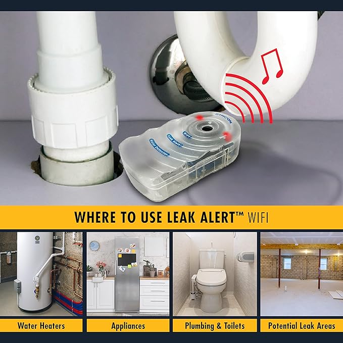 Zircon Leak Alert Wifi - Smart Electronic Water Detector Alarm with Email, Audio & Visual Alerts - Battery Included,White