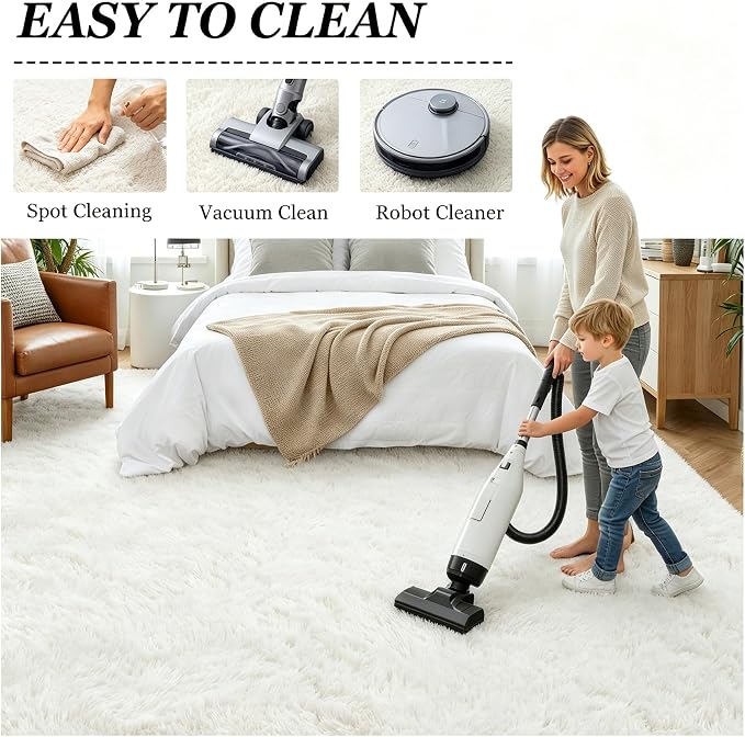Area Rug Living Room Bedroom: 5x7 Fluffy Plush Shag Carpet Ivory | - Image 8