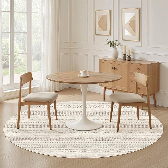 Nakagishi Round Rug Boho Area Rugs: 4x4 Washable Large Circle Neutral Soft - Image 4