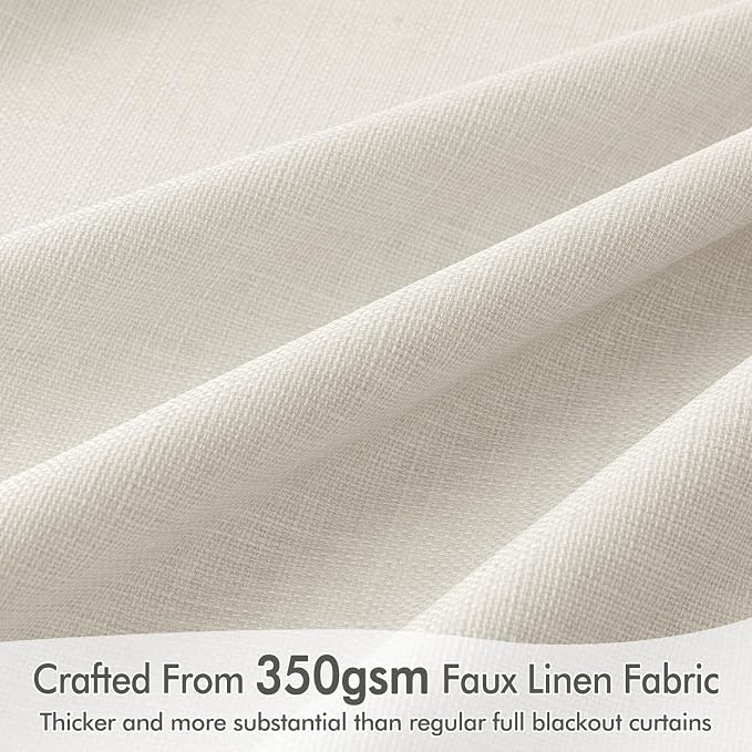 MIULEE 100% Blackout Back Tab Pleat Linen Curtains 50" Wx96 L, Thick Faux Linen - Image 4