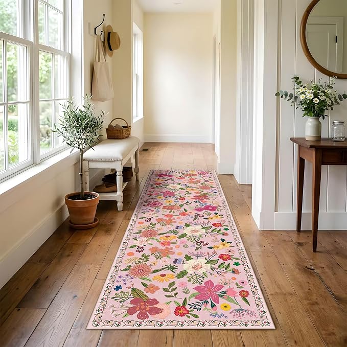 Latte&Fog Washable Hallway Runner Rug 2x6 Non Slip Pink Rugs - Image 4