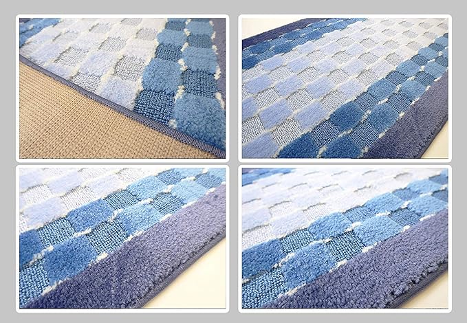 Custom Length Hallway Runner Rug,Slip Resistant,Checkered Blue, 26 Inch X 12 feet, Sold and Priced Per Foot